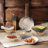 高档日式手绘釉下彩瓷器家用陶瓷餐具套装碗盘送礼盒礼品套餐