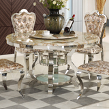 圆形餐桌椅组合带转盘大理石桌子现代简约不锈钢欧式家用6人饭桌