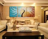 现代简约客厅三联画欧式无框画壁画挂画抽象油画手绘装饰画发财树