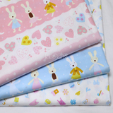 纯棉布料卡通印花心桃兔子粉色蓝色斜纹面料学生床单被罩全棉花布