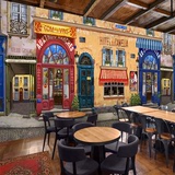 欧洲街道街景大型壁画铁皮欧式工业风壁纸咖啡厅主题房西餐厅墙纸