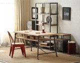 欧美式loft复古实木餐桌做旧铁艺咖啡桌子双层办公桌美甲桌写字台