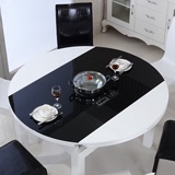 餐桌椅组合 简约现代伸缩圆形餐桌6人钢化玻璃小户型电磁炉火锅