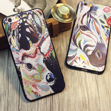 独家油画斑马麋鹿苹果6手机壳6浮雕iPhone6s个性创意软壳6plus套