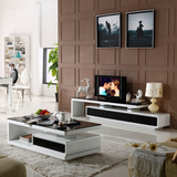 客厅简约电视柜可伸缩地柜烤漆钢化玻璃 黑白电视机柜茶几组合柜