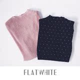 FLATWHITE 韩国原厂尾单半高领小圆点T 气质短款上衣 黑色/藕粉色