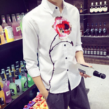 夏季男款韩版修身型时尚个性夜店青年发型师潮流长袖衬衫英伦衬衣