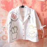 日本古着塔卡家厨师系列原创日系设计感重工线条刺绣短款衬衫上衣