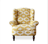 美式乡村实木布艺单人沙发欧式新古典时尚老虎椅卧室客厅休闲椅