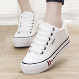 黑白蓝色帆布鞋子女式夏季内增高低帮鞋平跟厚底休闲鞋学生韩版潮