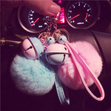韩国超大铃铛獭兔毛球钥匙扣 车用毛绒挂饰女士毛球钥匙链挂件