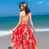 2016春夏新款女装雪纺露背系带连衣裙波西米亚长裙海边沙滩裙潮子