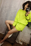 Yanda style定制 韩国东大门代购荧光黄绿长袖T恤女宽松+短裤套装
