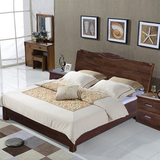 现代简约 中式全实木床 1.8米储物高箱床 双人床老榆木婚床田园床