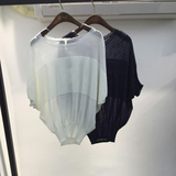 2016夏 韩国原单2day女装新款 纯色休闲短款蝙蝠袖百搭透视针织衫