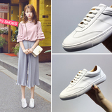夏季新款韩版休闲运动鞋女板鞋学生单鞋女士透气真皮系带小白鞋女
