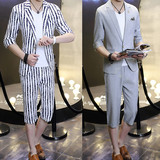 夏季七分袖小西装男士套装韩版时尚青年修身型薄款休闲中袖西服潮