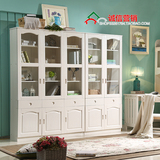 松木书柜实木家具书柜书架 组合简约现代组装韩式白色带门储物柜