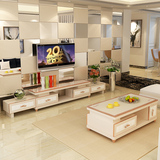 电视柜简约现代钢化玻璃小户型组装可伸缩电视柜茶几组合套装客厅