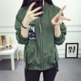 军绿色休闲大码外套 韩版女式短款棒球服装 春秋飞行员夹克衫潮