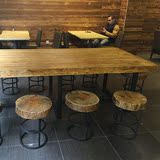 复古怀旧实木铁艺餐桌椅组合6人长方形饭桌酒吧咖啡桌长桌洽谈桌