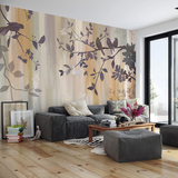 抽象艺术墙纸壁画 手绘客厅电视背景墙壁纸 欧式树林花鸟卧室墙纸