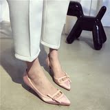 2016年韩版甜美公主范蝴蝶结镂空尖头中跟鞋绸缎粉色细跟单鞋女鞋