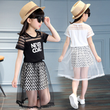 2016夏季新款童装韩版纯棉女童套装网纱短裙两件套中大童夏装套装