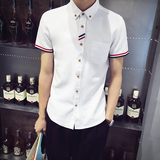 2016夏季林弯弯中性短袖衬衫韩版修身型男潮流学生衬衣青少年薄款