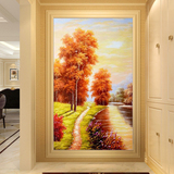 欧式玄关装饰画客厅挂画走廊过道山水风景油画竖版餐厅美式壁画