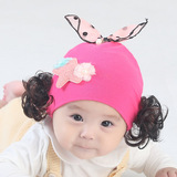 春秋冬婴儿帽子0-3-6个月女宝宝假发帽公主帽男女童套头帽0-1岁潮