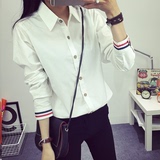 2016春秋装新款韩版大码修身长袖衬衫女学生学院风纯棉白色薄衬衣