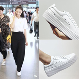 2016夏季韩版新款真皮学生松糕鞋休闲透气板鞋厚底系带小白鞋女