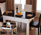 现代餐桌椅组合金属钢化玻璃烤漆餐桌多功能智能伸缩吃饭圆餐桌子