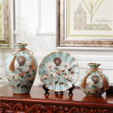 欧式陶瓷三件套美式花瓶摆盘套装客厅装饰品博古架玄关创意摆件