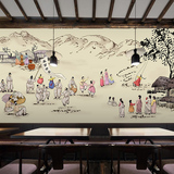 韩式料理烧烤店墙纸复古饮食文化手绘3d壁画泡菜餐厅饭店无缝壁纸