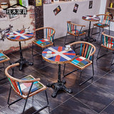 复古 米字圆桌 咖啡厅实木桌椅组合 西餐厅主题餐厅个性时尚桌椅