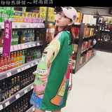2016夏装新款韩版宽松卡通短袖中长款t恤连衣裙女韩国潮个性粉色