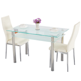 小户型家用长方形钢化玻璃餐桌椅组合双层白色 4人饭桌简约现代
