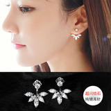 韩国进口925纯银防过敏甜美花朵水晶锆石后挂式两用女 耳环耳钉