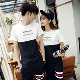 男士短袖T恤套装韩版修身学生情侣班服青少年夏天运动休闲两件套