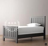 现代简约实木单人床法式新古典仿古做旧床地中海宜家床 1.2儿童床