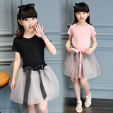 童装女童夏装2016新款套装韩版儿童纯棉短袖T恤公主网纱裙两件套