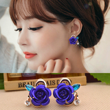 日韩国S925纯银花朵耳环简约耳钉女气质甜美双面珍珠防过敏耳饰品