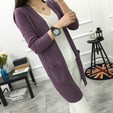 2016春季新款韩版中长款纯色V领针织衫开衫长袖披肩毛衣女装外套