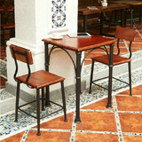 美式铁艺复古餐桌椅休闲桌椅组合咖啡厅户外实木方形阳台桌椅套件