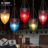 漫咖啡厅单头吧台酒吧小吊灯地中海东南亚复古艺术彩色玻璃餐厅灯