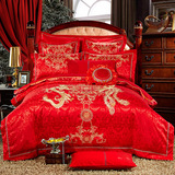 全棉结婚庆四件套大红色新婚房纯棉床盖六八十多件套被套刺绣床品