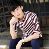 夏季男士短袖衬衫韩版格子潮流行男装衬衣修身五分袖薄款中袖寸衫