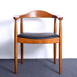 美式餐椅实木椅子肯尼迪总统椅茶室餐厅椅真皮圈椅电脑椅座椅